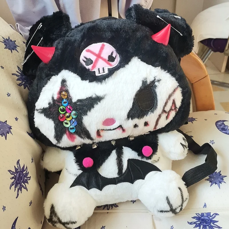 Y2k Rock Style Kuromi My Melody Plush Backpacks Spicy Girl Subcultural Handdrawn Diablo Trend Punk Dolls Random Style Schoolbags