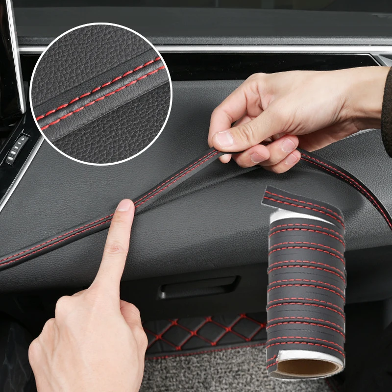 Car Interior Mouldings Trim Pu Leather Braid Decorative Line Strip for Door Dashboard Sticker Car Interior DIY Strips Universal
