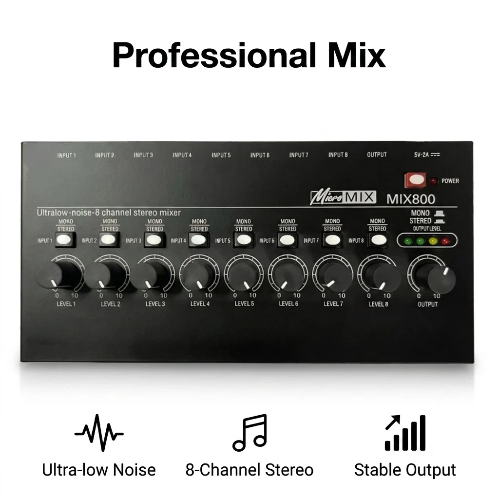 コンパクト8チャンネルミニオーディオミキサー超低ノイズステレオミキシングコンソール、ライブストリーミング、録音、ktv、楽器用、usb電源