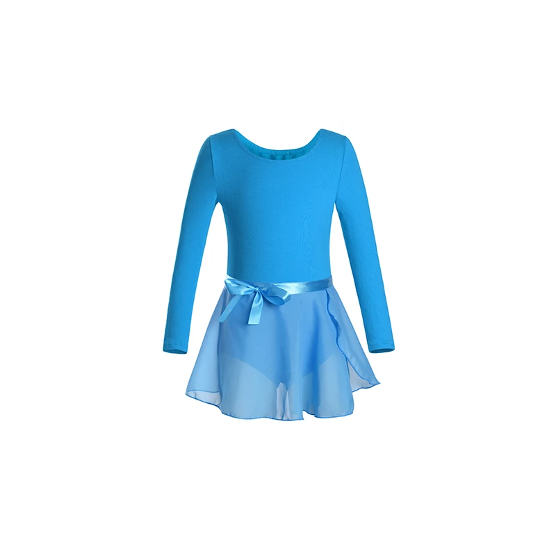 Girls Long Sleeve Ballet Leotards with Removable chiffon Skirt Kids Dance Dress Combo