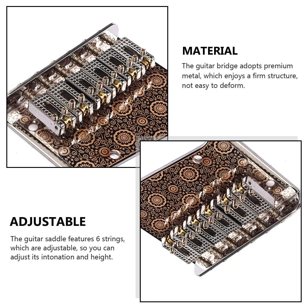 Guitar Saddle Bridge Flower Print 6 String Hardtail with Screws Top-Loading Tailpiece Chrome Metal Tool Bass Instrument