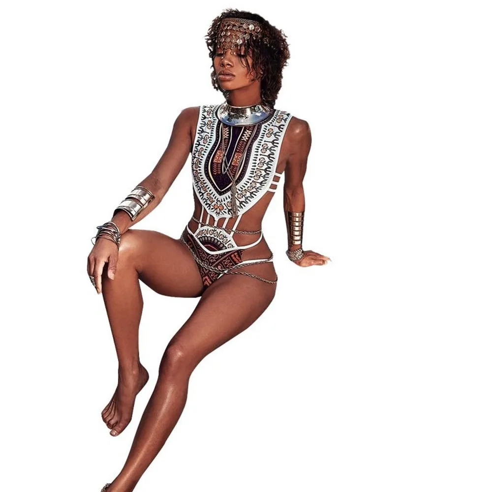 New Women's One Piece Swimsuit Ethnic Floral Print Zipper Front Multiple Straps Beachwear Summer Swimwear One Piece Swimwear Tan