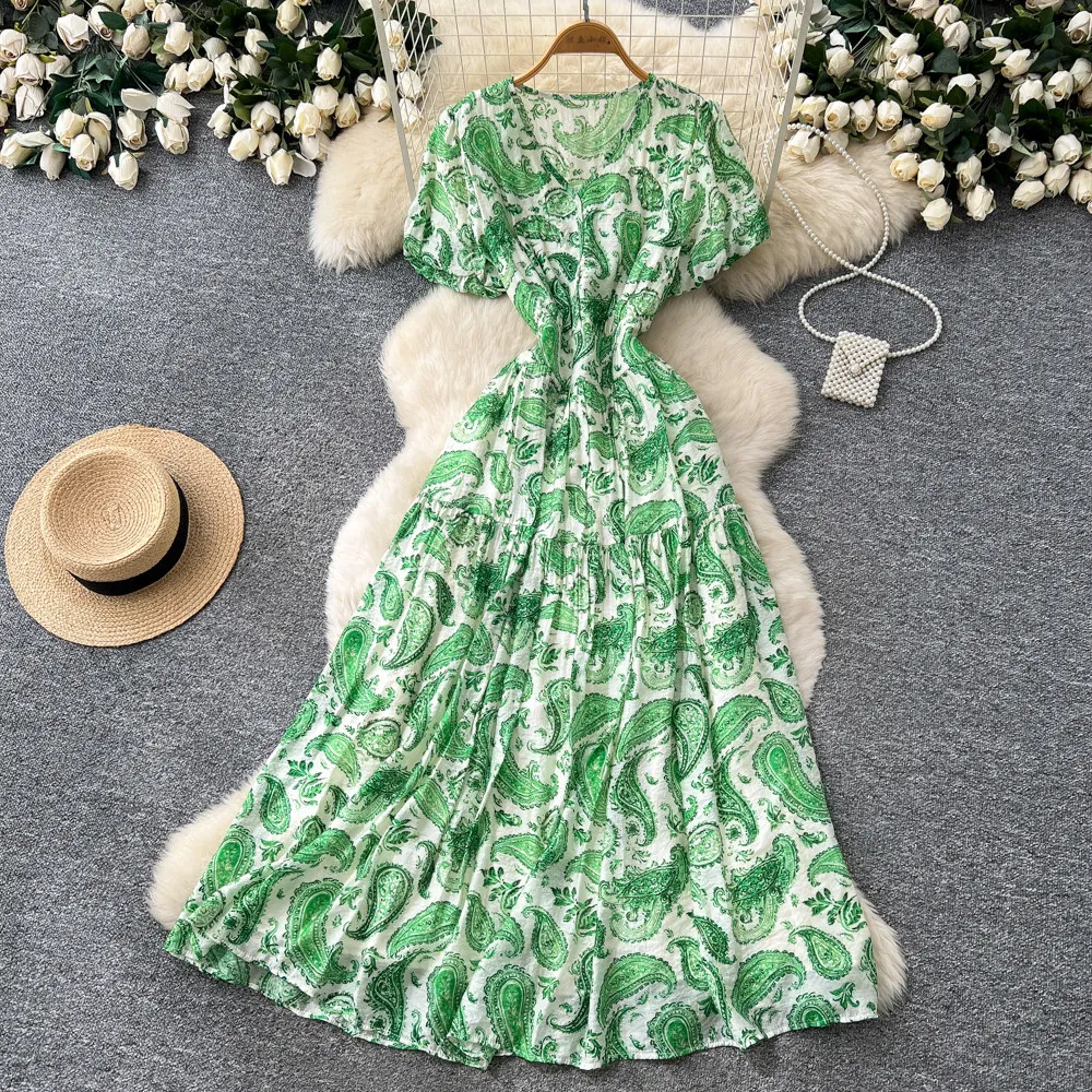 

Women Dress Long Dresses A Line Vestidos Y2k Streetwear V Neck Short Sleeve Print Casual Elegant Party Night Tight Waist 2026