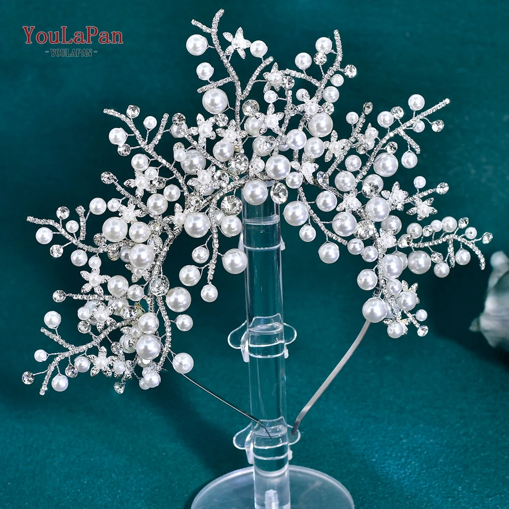 

YouLaPan Pearl Flower Bridal Crown Headhoop Women Headpiece Handmade Wedding Hair Jewelry Accessories Party Prom Tiaras HP955