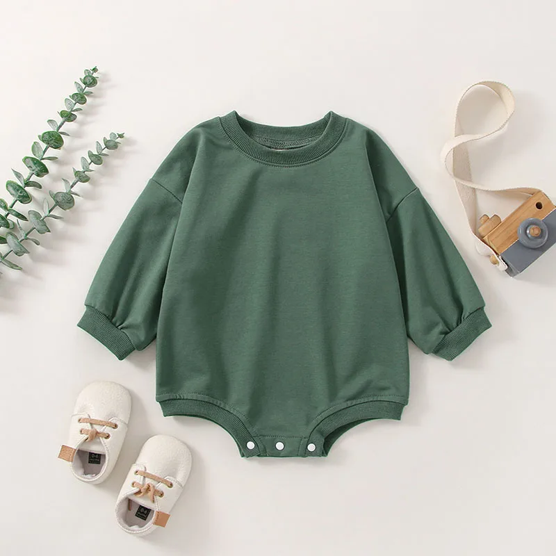 

0-18 Months Infant Baby Spring Autumn Jumpsuit Solid Color Long Sleeve Round Neck Sweatshirt Romper Bodysuits for Boys Girls