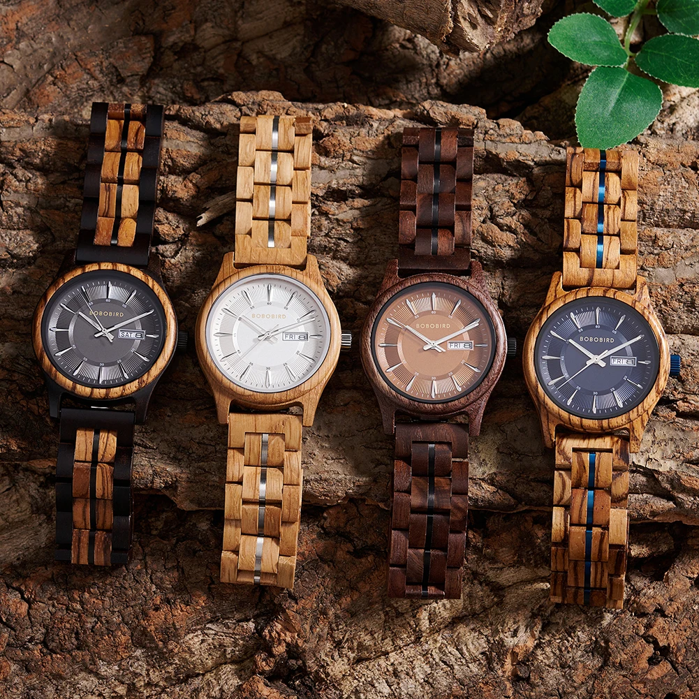 Orologio in legno con logo personalizzato di marca Cronografo alla moda Orologio da polso sportivo al quarzo Orologio BOBO BIRD Orologi in legno di noce per regalo da uomo