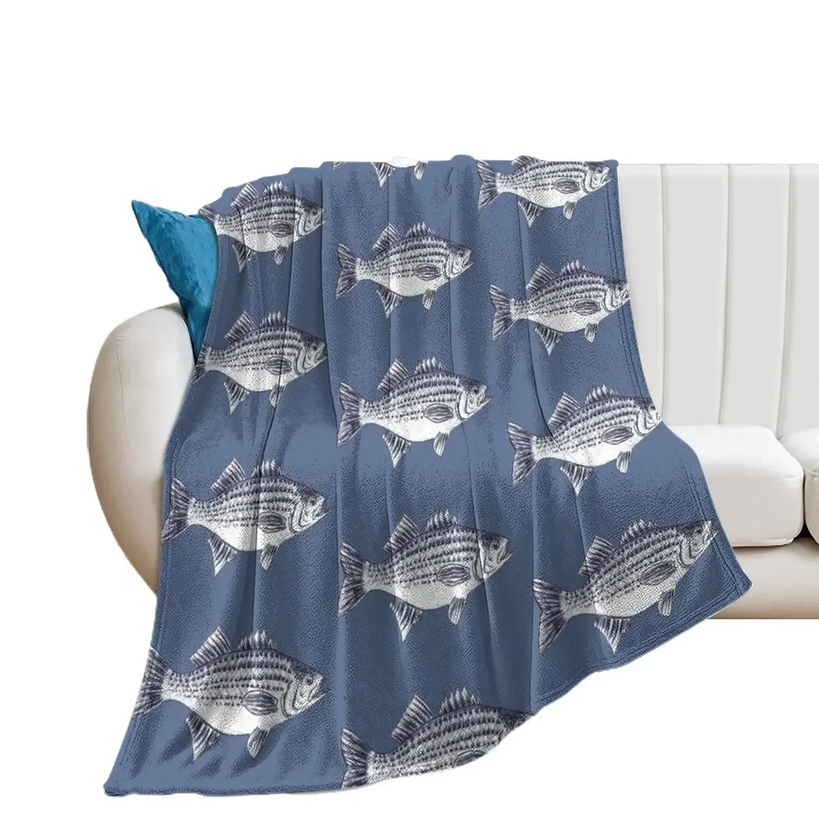 

Striped Bass Fish Walter in Slate Blue Throw Blanket Decorative Throw Softest Blankets