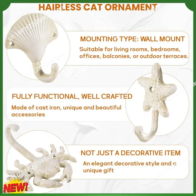 

A48I Набор из 3-х чугунных декоративных настенных крючков в виде морской звезды, ракушек и крабов, пальто, фартуков, крючков для полотенец, металлических крючков на тему пляжного океана