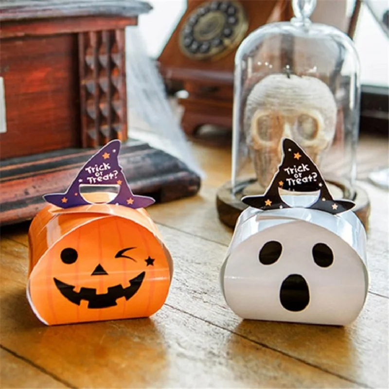 

10pcs Halloween Candy Box Paper Gift Boxes Trick or Treat Kids Pumpkin Ghost Candy Bags Halloween Party Decoration Supplies B043