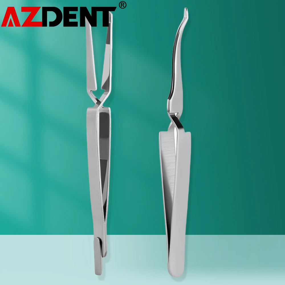 1Pcs Azdent Dental Bracket Tweezers Orthodontic Reverse Action Serrated Dentistry Instruments Stainless Steel Tweezers Piler