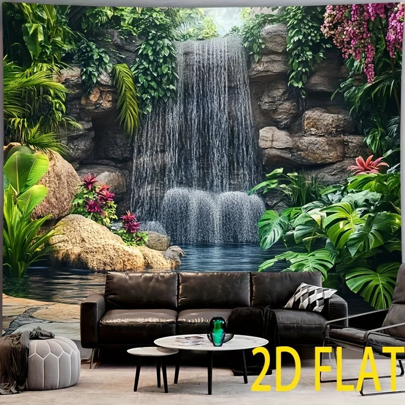 2D Flat 2D Flat Banner 2D Polyester Pary Banner1pc Lush Garden Waterfall Design  No Electricity Required Versatile Party Decorat
