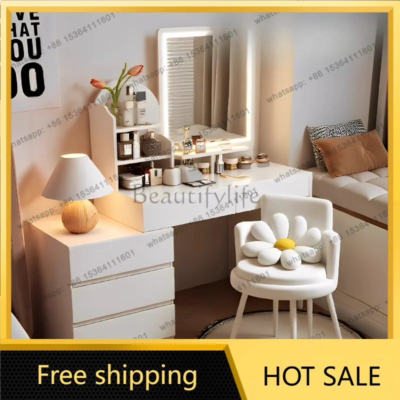 zj.White Chair Vanity Table Makeup Drawers Light Cosmetics Vanity Table Luxury Jewelry Comoda Pra Quarto Lounge Suite Furniture
