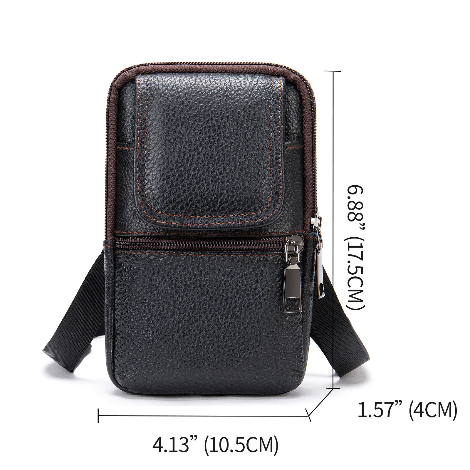 Genuine Leather Men's Waist Bag Phone Pouch Wear On Belt Shoulder Bag For Moible Phone Outdoor Male Waist Pack Belt Pouches