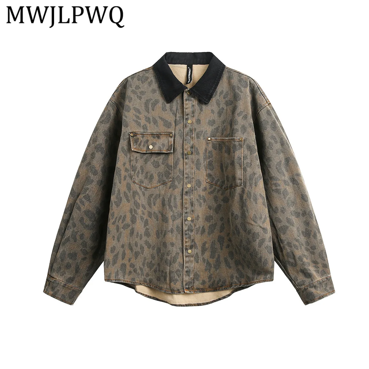 

Мужская рубашка MWJLPWQ в американском ретро-стиле с леопардовым принтом, с отложным воротником, длинным рукавом, повседневная, весна 2026, новая трендовая модель 13165