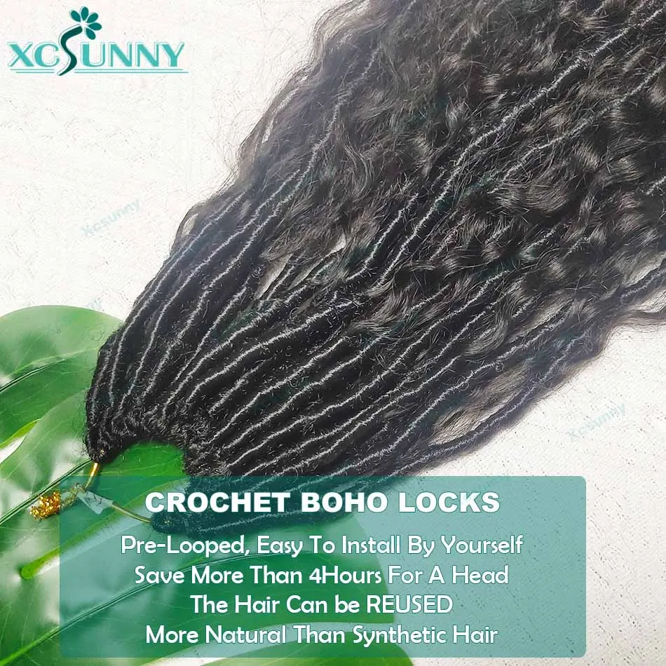 Gehäkelte Boho-Locs mit Echthaar-Locken, vorgeschlungenes Häkelhaar, Jerry Curly Human Hair Ends für schwarze Frauen, synthetische Locs