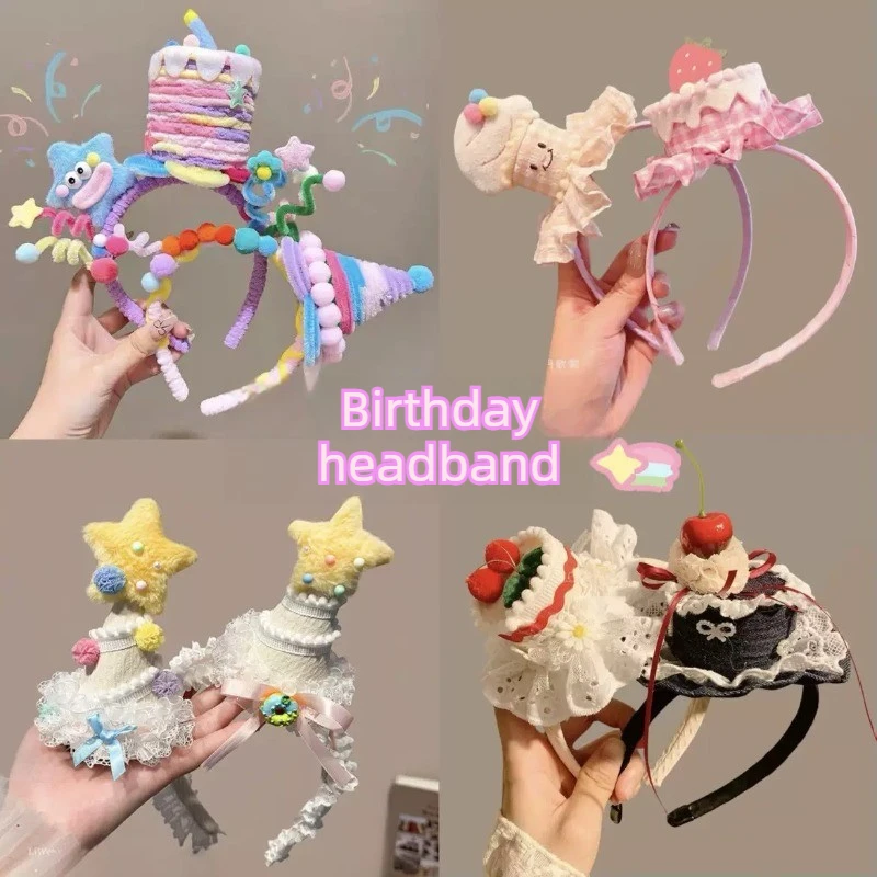 1Pcs Weiche und Niedliche Plüsch Geburtstag Haar Hoop Haar Clip Kuchen Erdbeere Geformt frauen Party/Party Foto dekoration Kopfbedeckungen