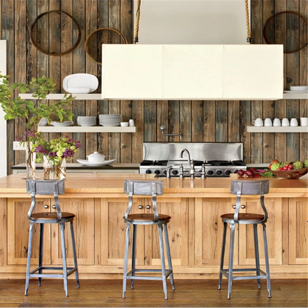 Home Improvement PVC Kitchen Decor for Restaurant Bedroom Living Room Wall Decor Wall Covering Wallpapers Wood Grain Wallpaper