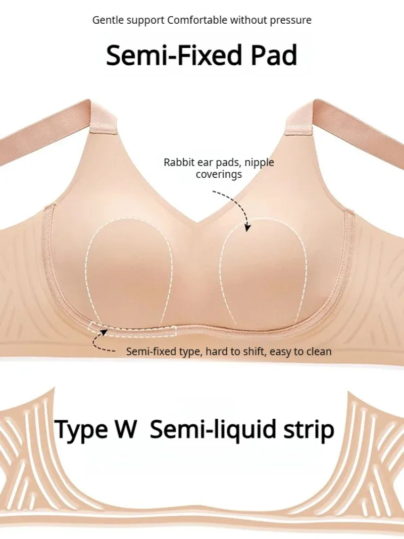 Non-marking underwear women collect side breasts anti-sagging full cup without steel ring large  size adjustable sports bra