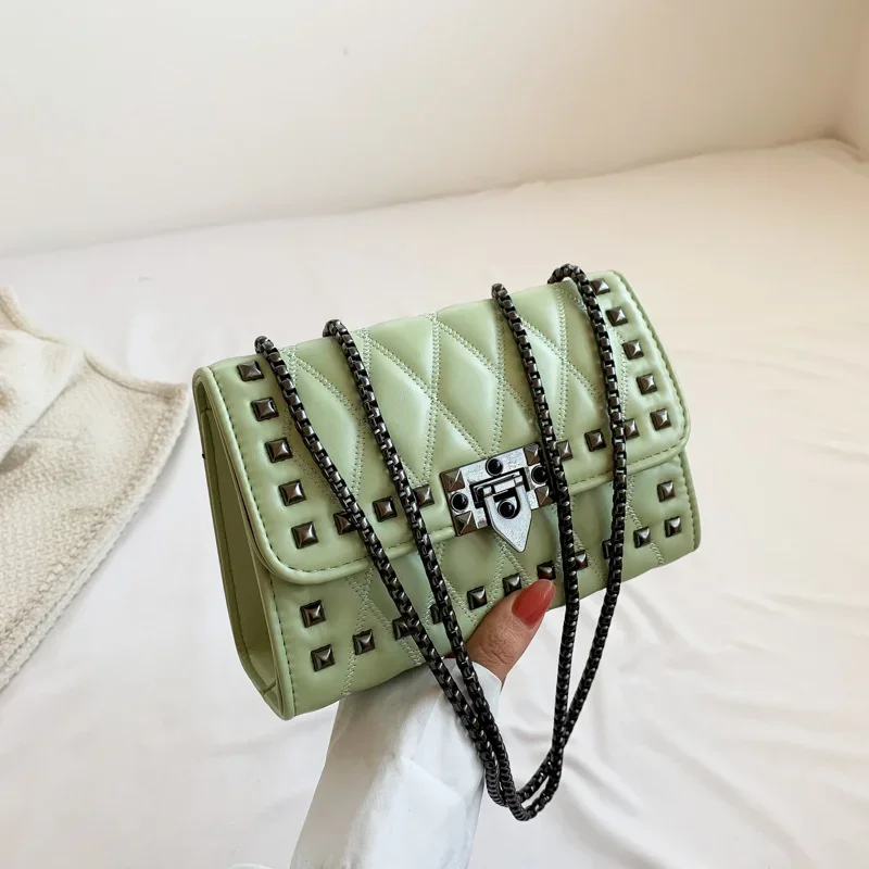 Luxury Rivet Chain Crossbody Bags For Women Diamond Lattice PU Leather Shoulder Bag Trendy Lock Ladies Purses and Handbags