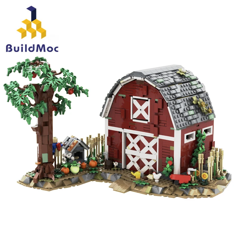 BuildMOC Country Cabin Red Barn Farm Cabin Building Blocks Set With Interior Details 1727 PCS Bricks Toys for Kids Gifts