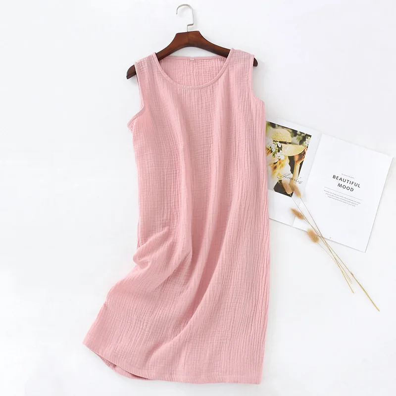 Cute Japanese women's nightgown women's washed cotton summer pure cotton thin dress sleeveless pullover skirt loungewear