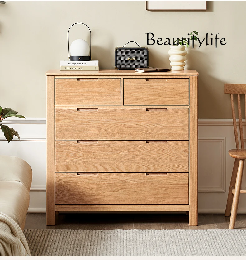 

Solid Wood Chest of Drawers Nordic Oak Minimalist Bedroom Furniture Tailstock Storage Locker