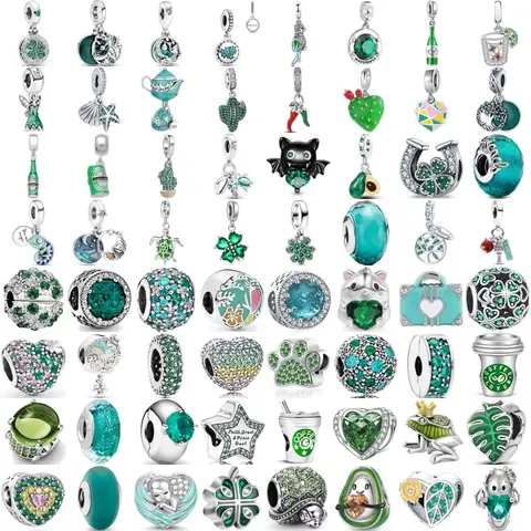 925 스털링 실버 도금 그린 시리즈 네 잎 클로버 펜던트 파인 피트 원래 925 유럽 팔찌 매력 여성 쥬얼리