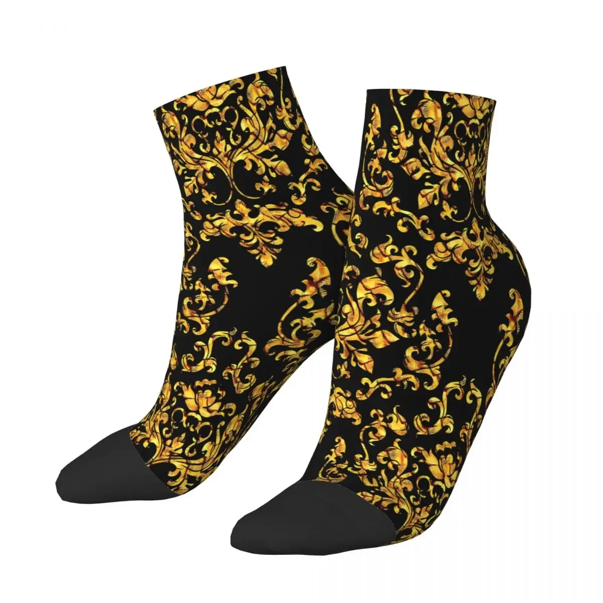 Damask Variations Gold Dragon On Black Ankle Socks Male Mens Women Winter Stockings Harajuku