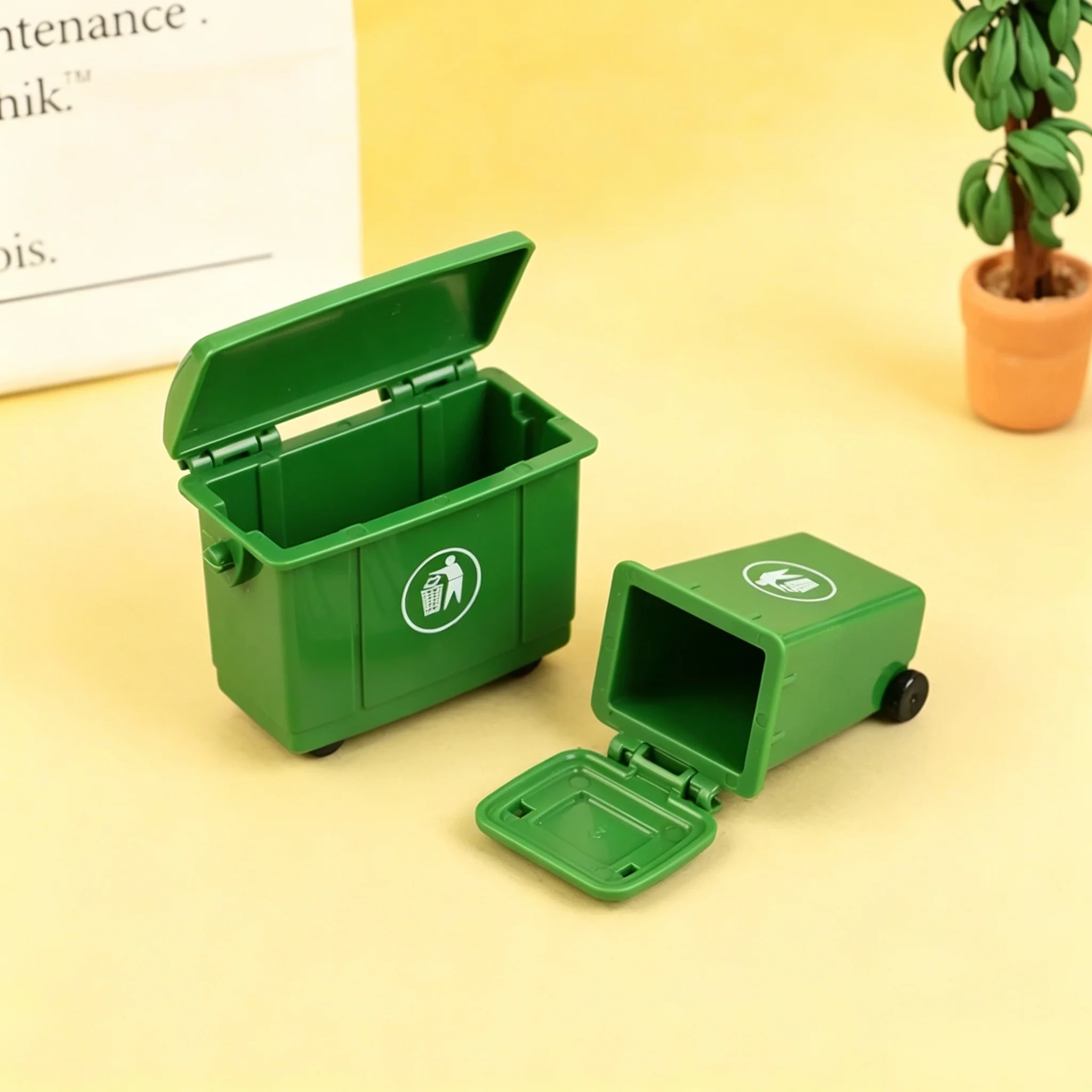 1:12 Mini Curbside Garbage Bin 2Pcs/Set, Simulation Sanitation Trash Can Model for Dollhouse & Micro Scene DIY