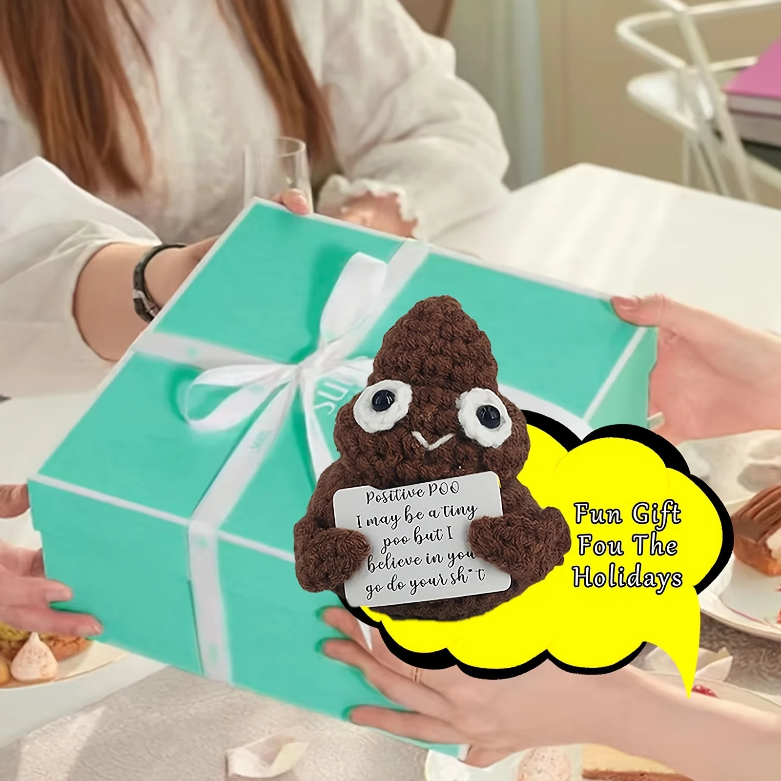 براز صغير مضحك إيجابي، 3 بوصة إيجابي براز الكروشيه لطيف الصوف مضحك محبوك إيجابي براز دمية يهتف الهدايا ل هدية السنة الجديدة #6