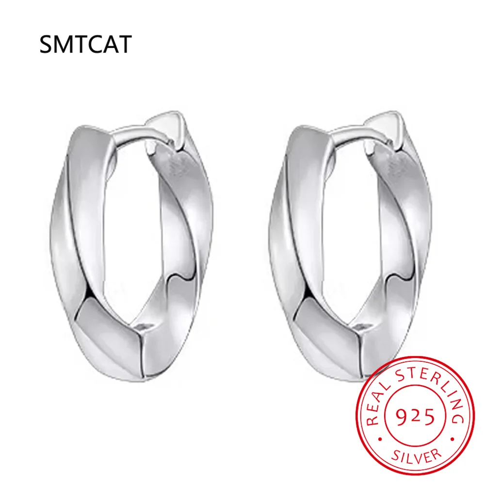 925 Sterling Silver Twisted Line Ear Buckles Geometric Wave Hoop Earrings for Women Girls Original Design Fine Jewelry SCE1624