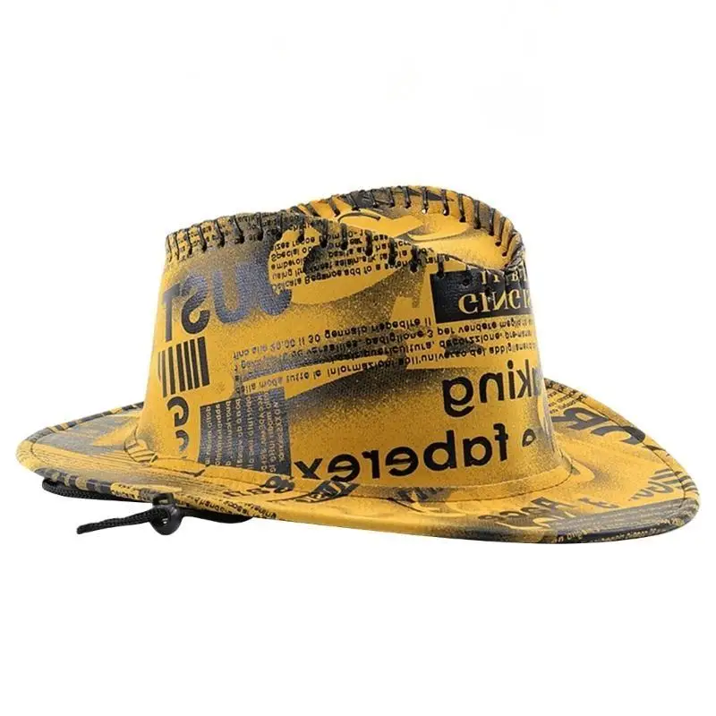 39BD Ethnic Cowboy Hats Western Rolled Brims Hat Outdoor Sunproof Cowgirl Hat for Adult Driving Traveling Riding