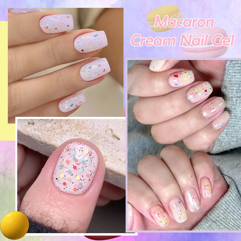 LILYCUTE 7ml Macaron Creme Gel Unha Polonês Glitter Lantejoulas Nail Art Verniz Híbrido Semi Permanente Soak Off UV Gel Suprimentos para Unhas