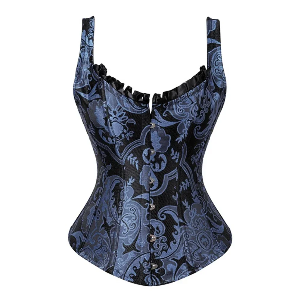 Women Corset with Straps Black Overbust Corset Plus Size Floral Jacquard Corset Gothic Steampunk Corset Bustier