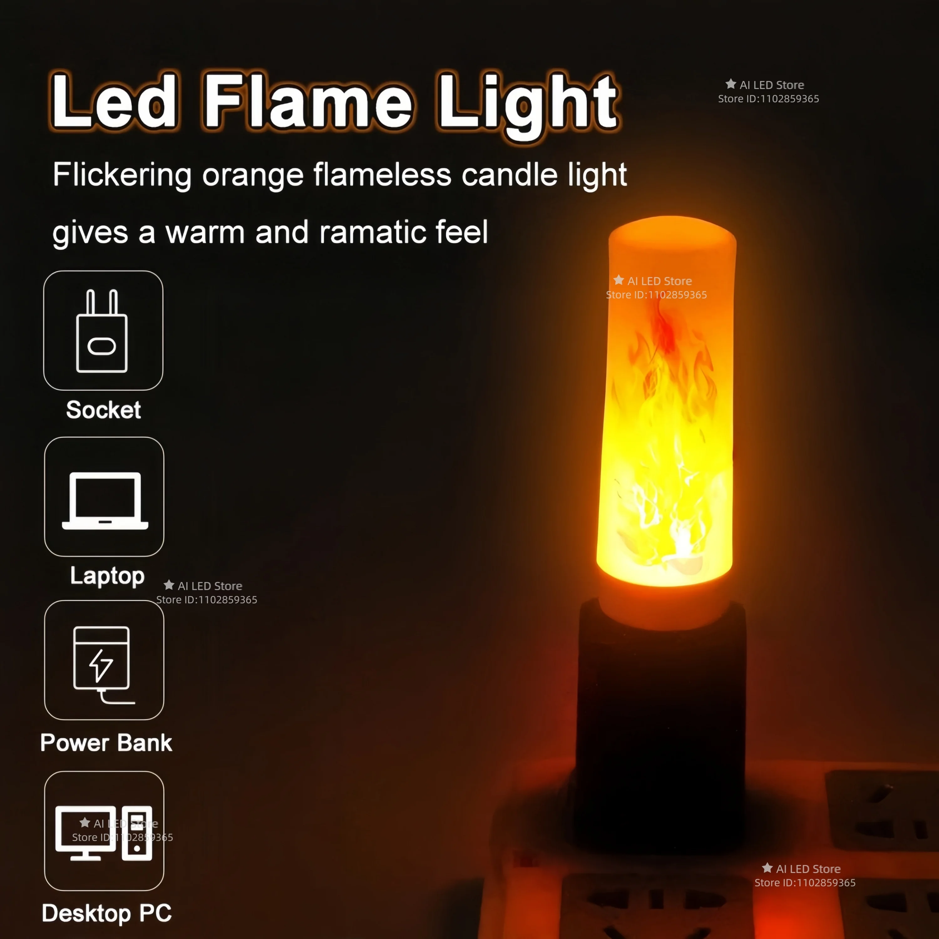 NEW Mini LED USB Flame-Flickering Candle Lamp for Power Banks, Atmosphere Lighting, Reading Lamp, Camping Light