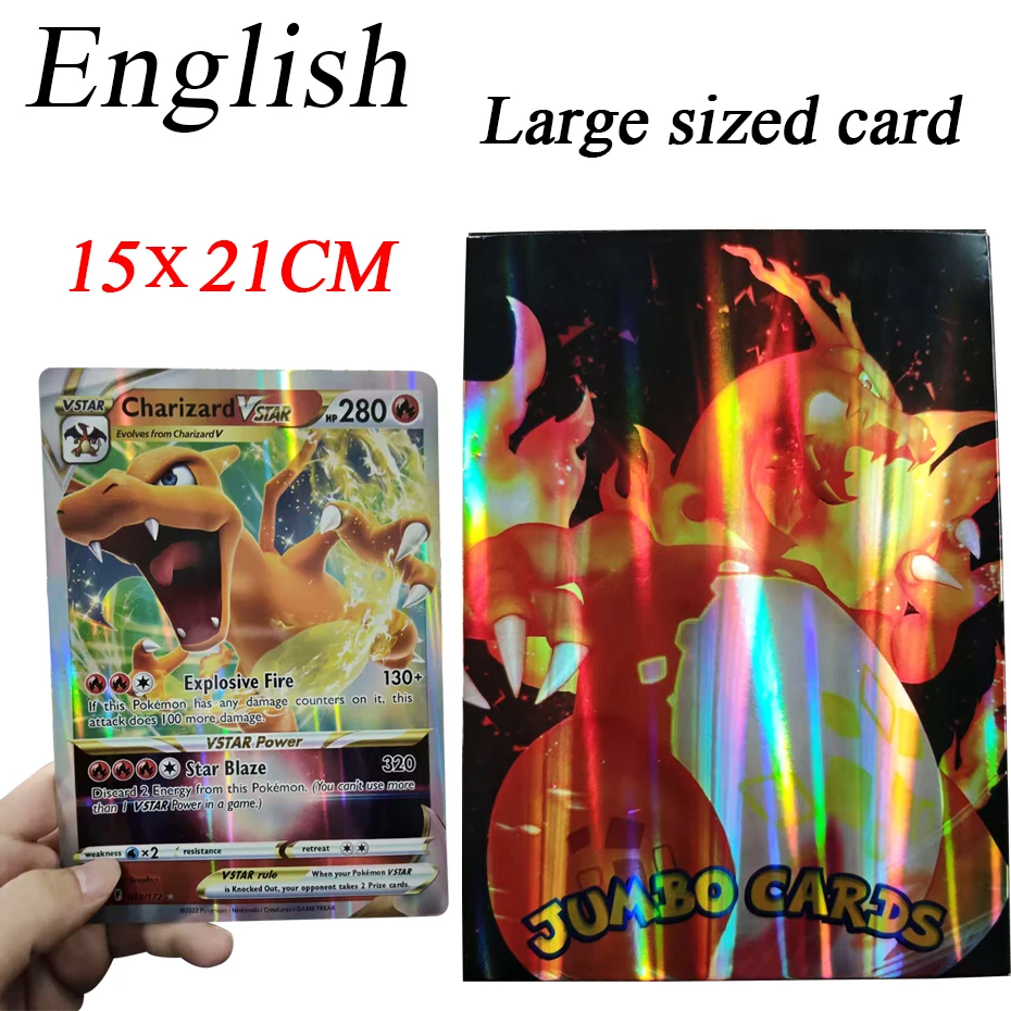 30Pcs Oversized Pokemon Cards Jumbo Letters Cards MEGA Vmax Vstar GX Arceus Pikachu Charizard Super Shiny Rare Card Birthday Gif