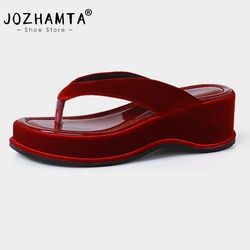 JOZHAMTA Size 34-40 Women Wedges Slippers Ins Fashion Flip Flops Platform Summer High Heels Shoes 2025 Casual Beach Daily Dress