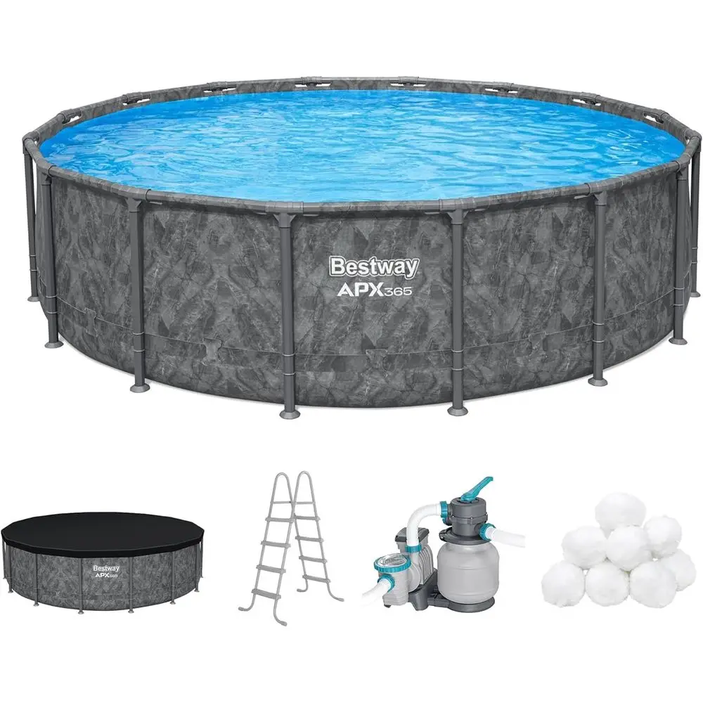 

Round 16' x 48 Above Ground Swimming Pool Set with Sand Filter Pump, Ladder, and Cover, in K Marble Style