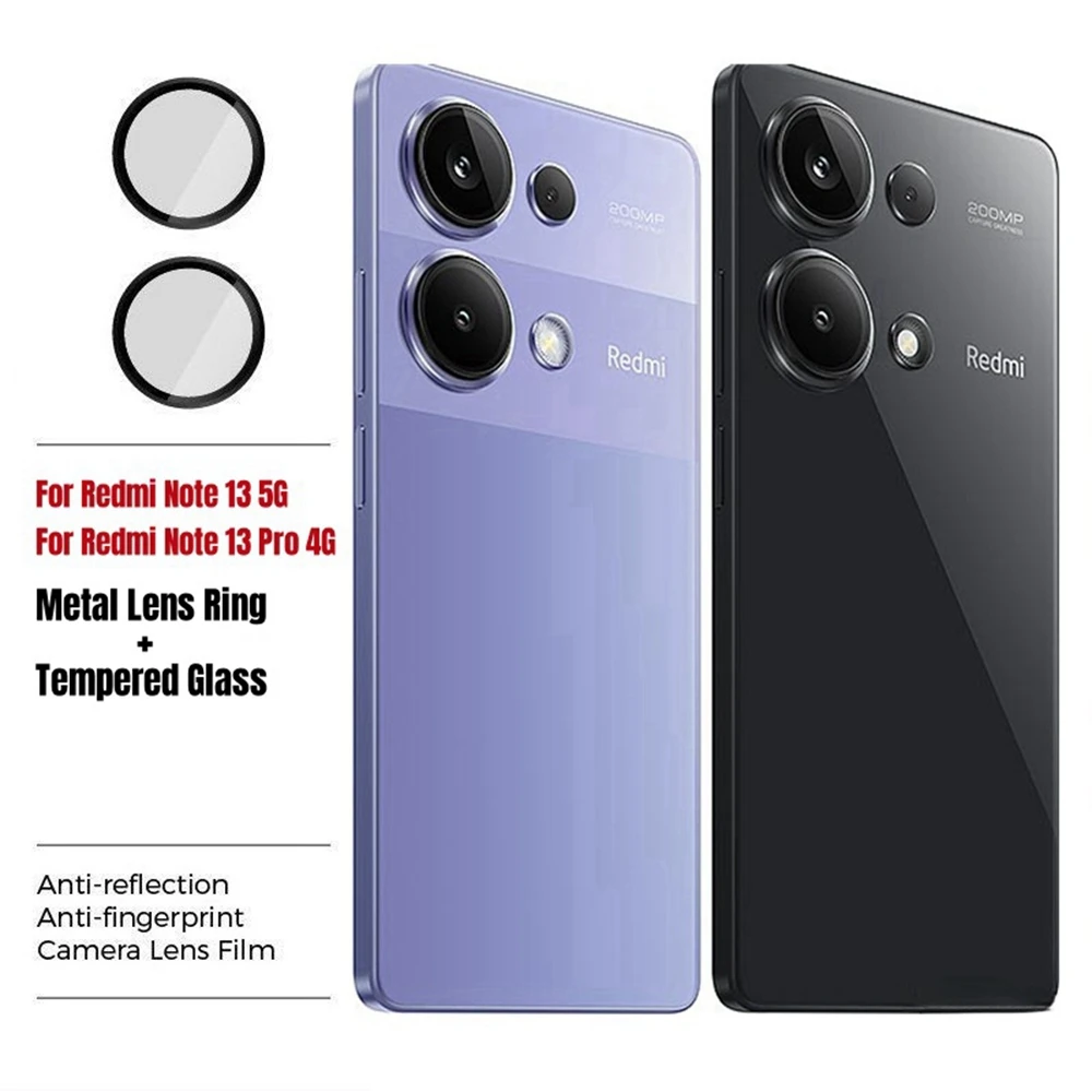 Metal Camera Ring For Redmi Note 13 Pro 5G 4G Back Cover Lens Protector Tempered Glass Film For Xiaomi Redmi Note13 Lens Case