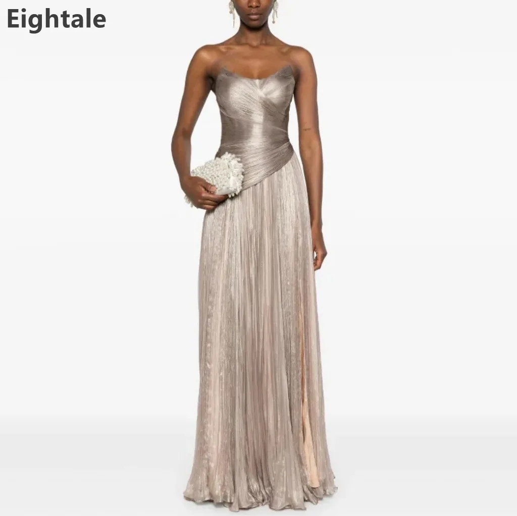

Eightale 2025 Sweetheart Mermaid Champagne Evening Dress For Wedding Party Pleated Formal Prom Dress Dubai Party Gown Customized