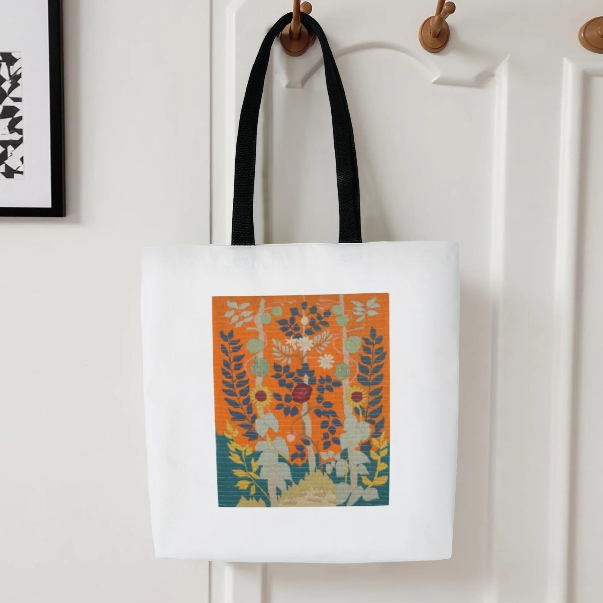 Women's Retro Floral & Plant Canvas Tote Bag Art Deco Style Shoulder Bag Eco Reusable Shopping Bag for Daily Use Shopping