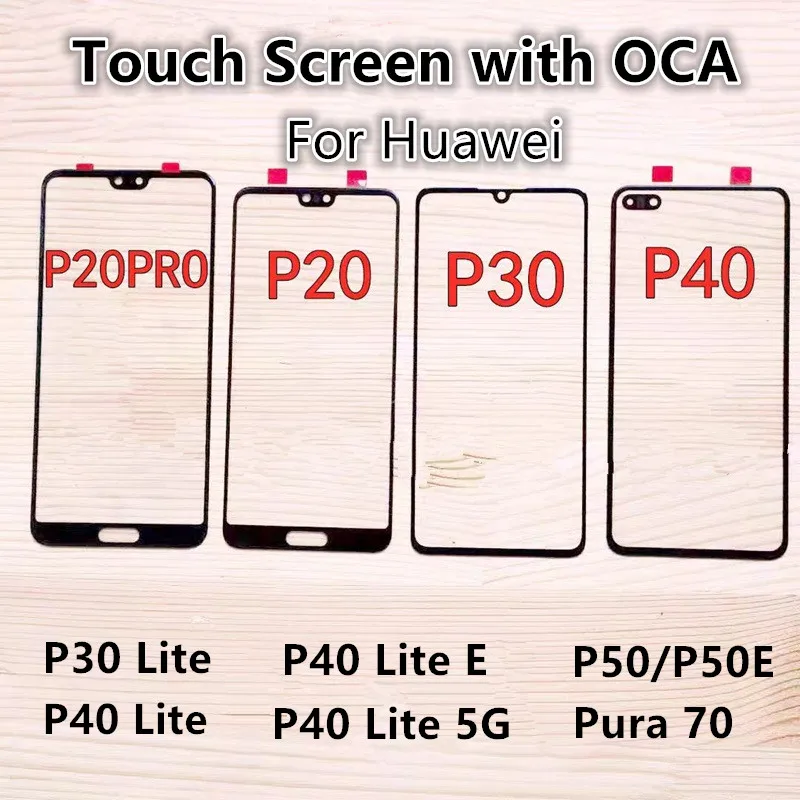 Outer Screen For Huawei Pura 70 P50 P20 Pro P30 P40 Lite E 4G 5G Front Touch Panel LCD Display Glass Cover Repair Parts + OCA