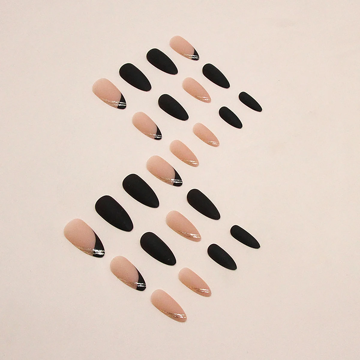 24pcs medium length almond shaped minimalist black sweet and cool girl nail clips&1 rubbing strip&1 jelly gel