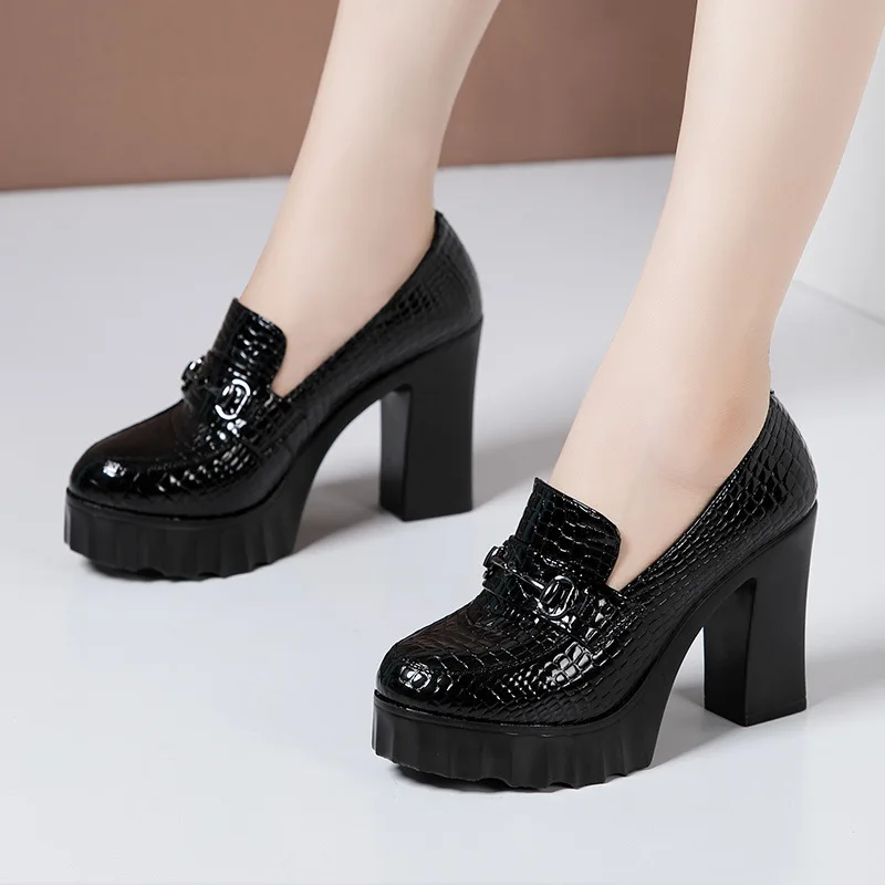 Plus Size 32-43 Genuine Leather Block Heels Pumps Women Platform Shoes 2022 Spring Fall High Heels Elegant Office Model Shoes