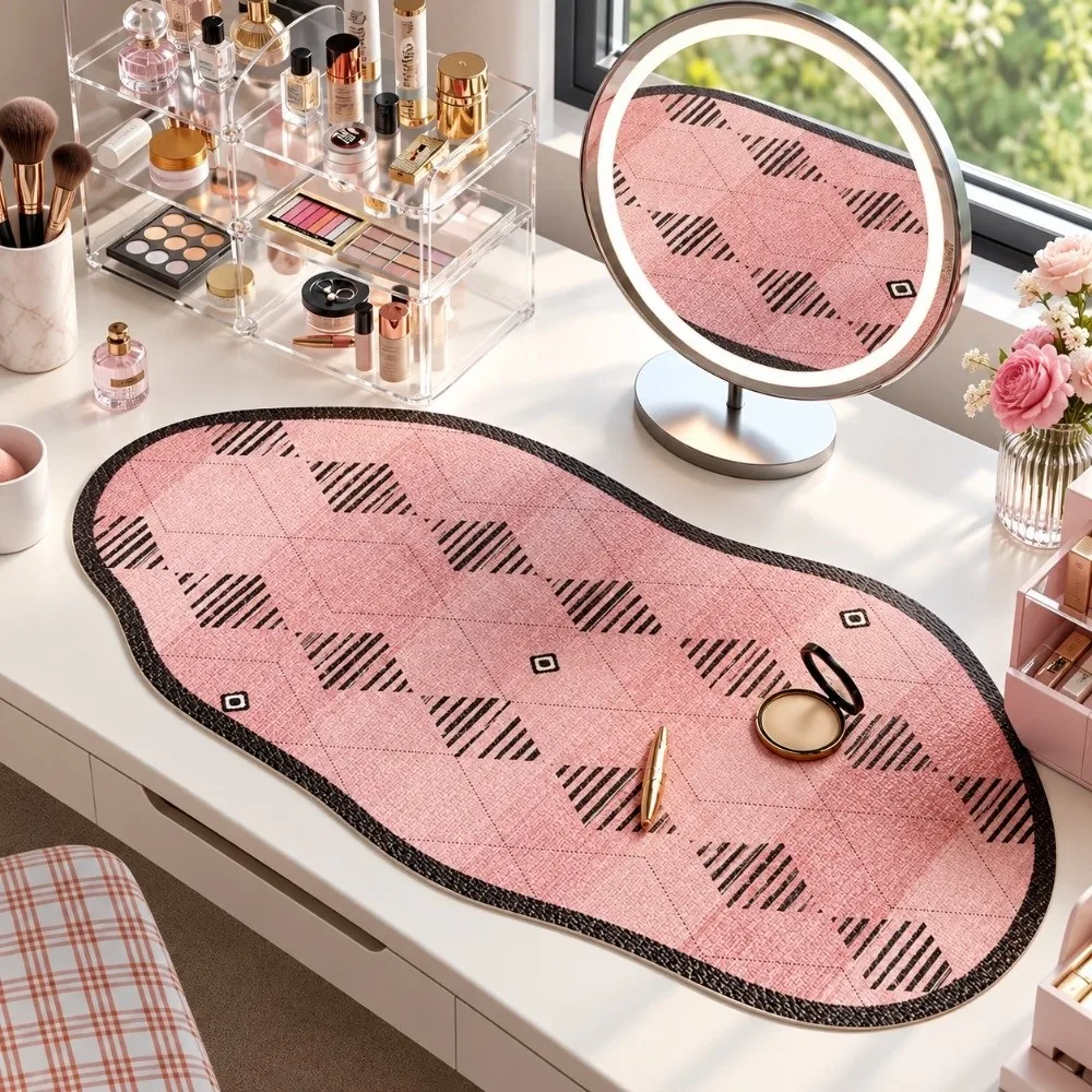 Girly Heart Makeup Desk Mat Pink 80CM Stain-resistant Office Desk Mat Washable Absorbent Desktop Decor Pad Vanity or Workspace
