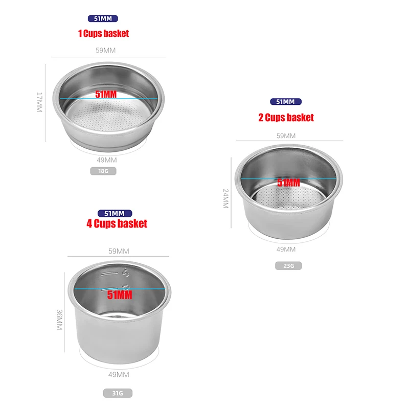 304 kosz filtr do kawy ze stali nierdzewnej pojedynczy 1 kubek podwójny 2 filiżanki 4 kubki 51mm Portafilter