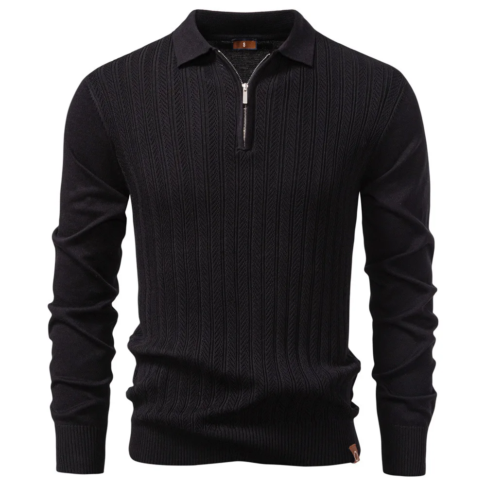 Autumn and winter new men's sweater long sleeved knitted sweater half zipper business casual thin sweater men