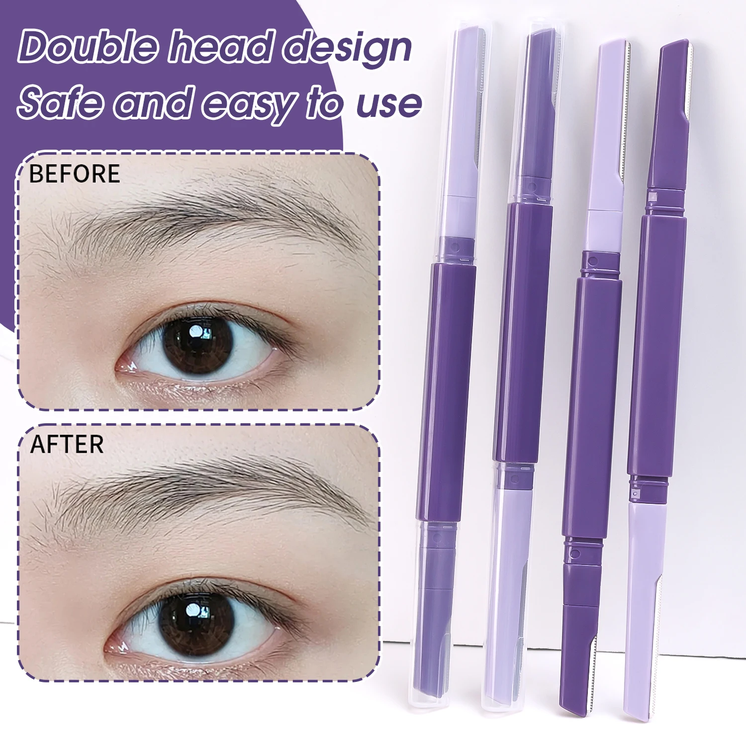 1/12pcs Double-ended Eyebrow Trimmer คิ้วกําจัดขนกําจัดขนจัดแต่งทรงผม Make up เครื่องมือความปลอดภัยแบบพกพา Brow ตัดมีดโกน