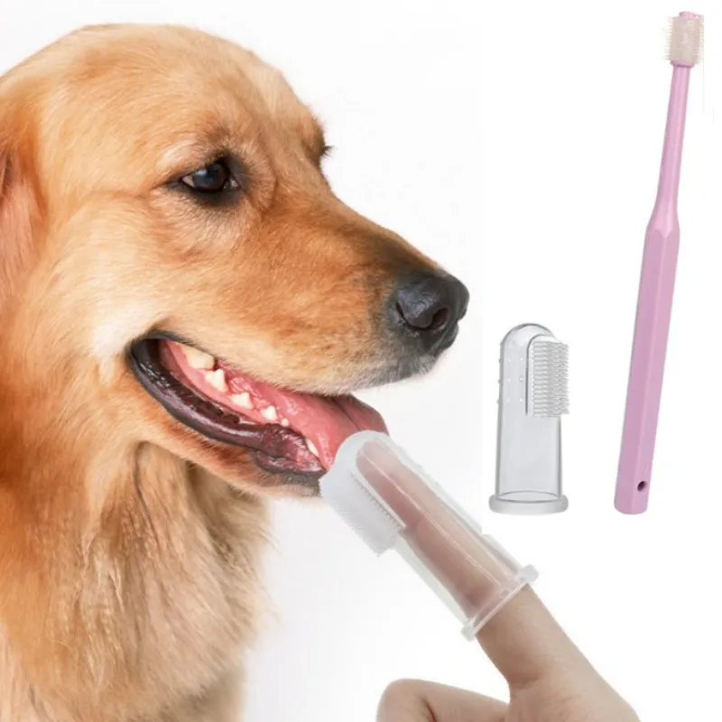 Pet Toothbrush Set para cão e gato, Oral Care, escova de dedo para limpeza dos dentes do cão, 360 graus, Pet Products, 2 Pcs