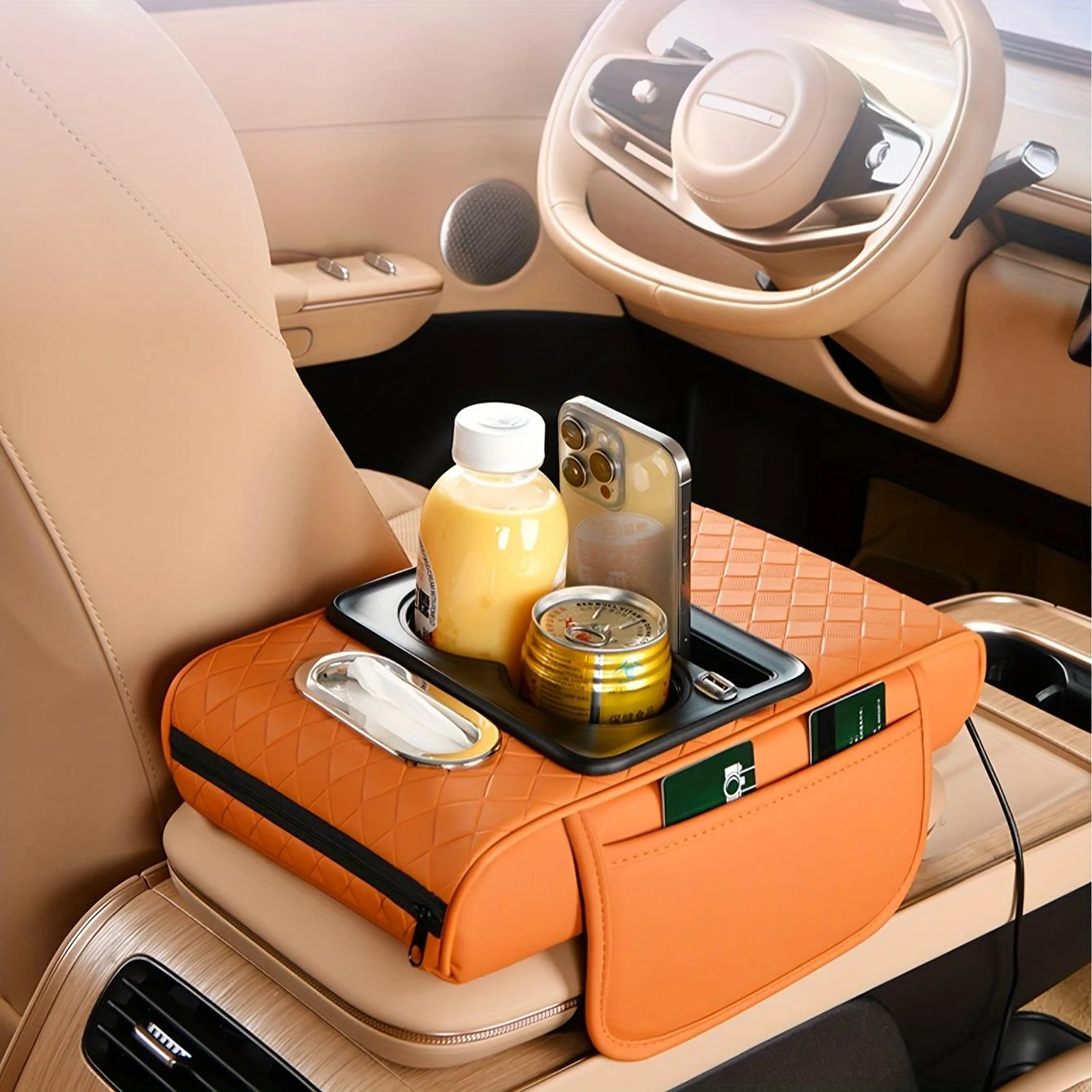 1 Car Armrest Box with Usb+Type-C Interface, Multi-Color, Universal, All-In-One, Comes with a Pack of Tissues view 5